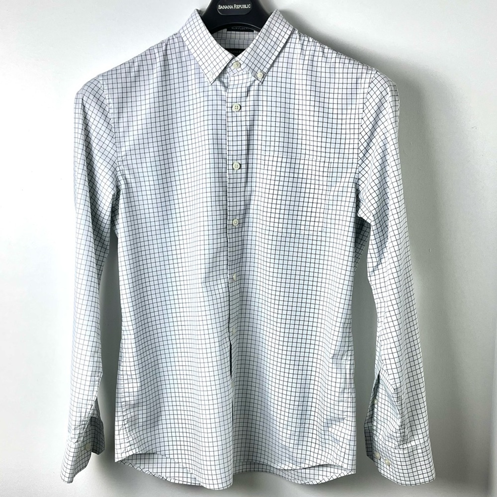 Banana Republic Slim Tech-Stretch Cotton Slim Flex Fit Shirt Size M Winter White